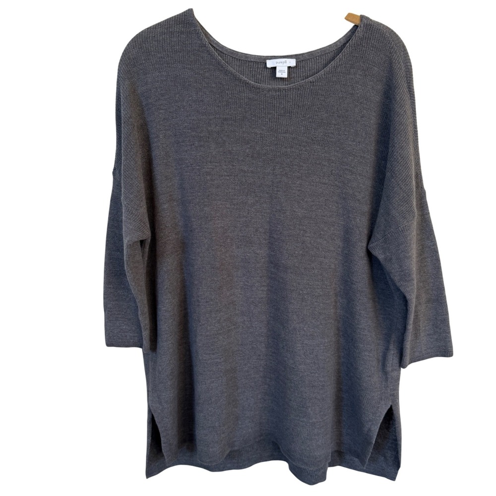 J. Jill Pure Jill Womens Linen Sweater Gray Sz M Minimalist Boxy Tunic Lagenlook